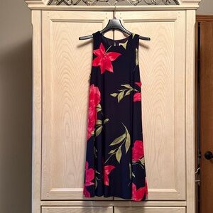 Anne Klein Black and Pink Floral Midi Dress